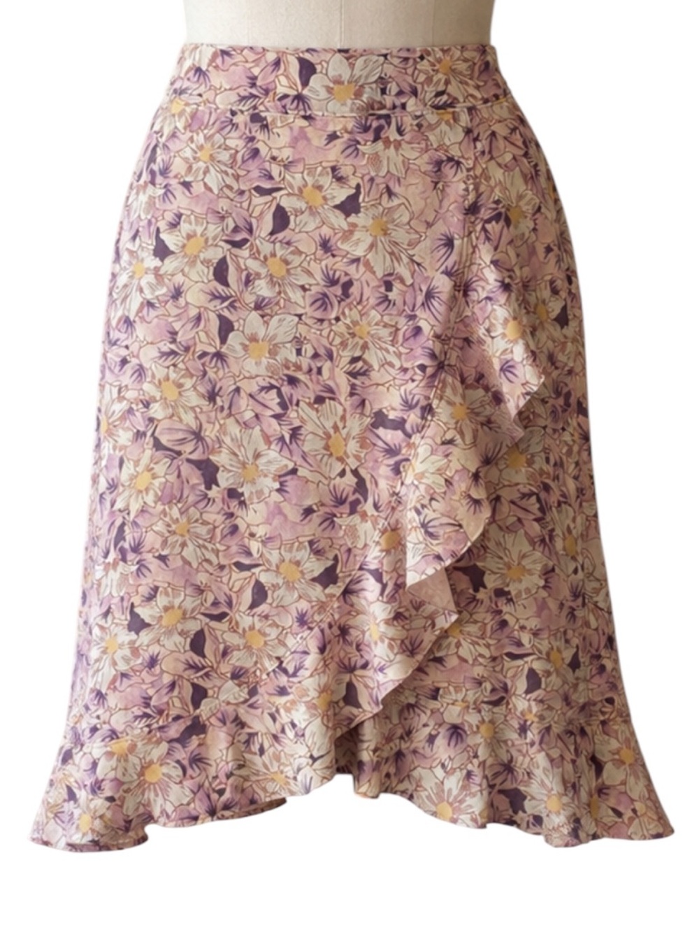 Anthropologie Floral Ruffle Wrap Midi Skirt Romantic Cottagecore NWT Size 8